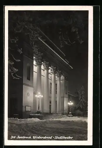 AK Innsbruck, Winterabend am Stadttheater