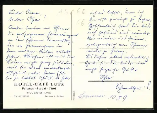 AK Fulpmes /Stubai, Hotel-Cafe Lutz