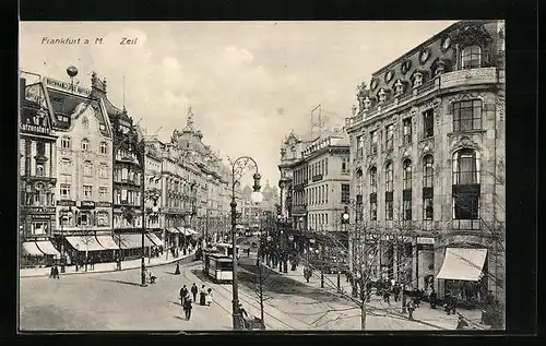 AK Frankfurt / Main, Zeil mit Strassenbahnverkehr