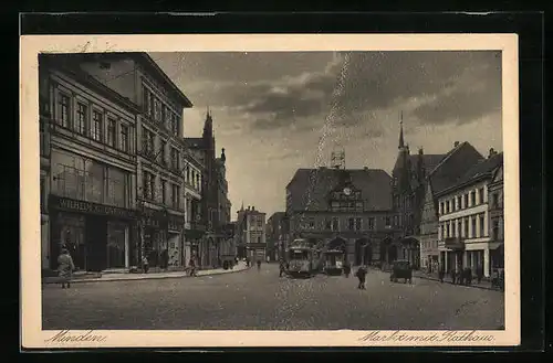 AK Minden i. W., Strassenbahnen auf dem Marktplatz