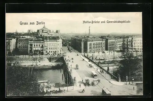 AK Berlin, Moltke-Brücke mit Strassenbahnverkehr
