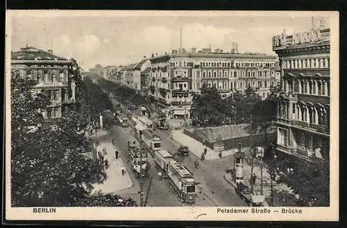 AK Berlin, Strassenbahnen auf der Potsdamer Strasse