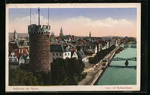 AK Heilbronn, Flusspartie des Neckar mit Wachturm