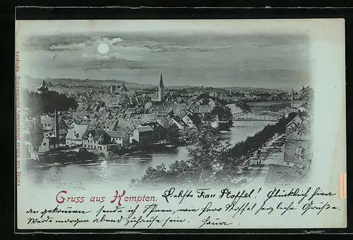 Mondschein-AK Kempten, Ortspartie bei Nacht