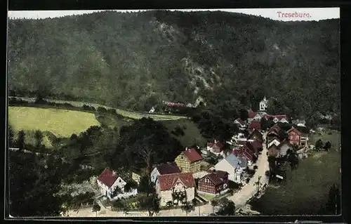 AK Treseburg, Partie des Ortes aus der Vogelschau