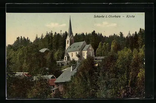 AK Schierke i. Oberharz, Blick auf die Kirche
