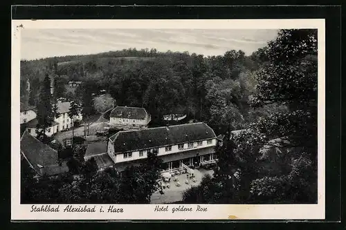 AK Alexisbad i. Harz, Hotel goldene Rose aus der Vogelschau