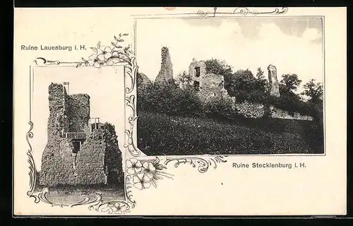AK Stecklenberg i. H., Ansicht der Ruinen Lauenburg und Stecklenburg