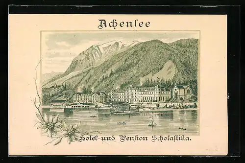 Lithographie Achenkirch, Hotel und Pension Scholastika am Achensee