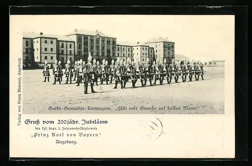 AK Augsburg, 200 jähriges Jubiläum des kgl. bayr. 3. Infanterie-Regiments Prinz Karl von Bayern, Ganzsache Bayern