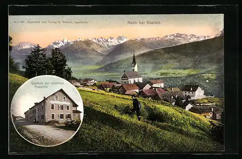 AK Reith b. Seefeld, Ortsansicht mit Gasthof zur schönen Aussicht