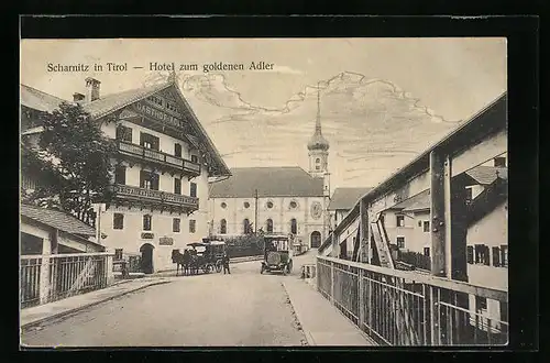 AK Scharnitz, Strassenpartie mit Hotel zum goldenen Adler