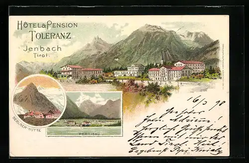 Lithographie Jenbach, Totalansicht mit Berliner-Hütte