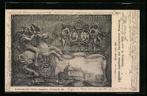 Künstler-AK Ganzsache Bayern PP15C43 /03: Nürnberg, Goldene Jubelfeier des Germanischen Museums, 1902