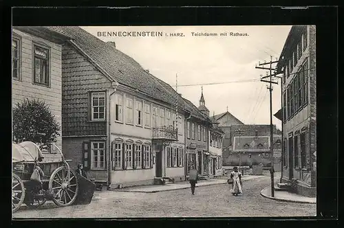 AK Benneckenstein i. Harz, Strasse am Teichdamm mit Rathaus