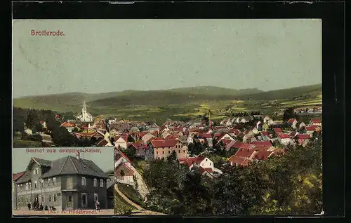 AK Brotterode, Ortspartie mit Kirche, Gasthof zum deutschen Kaiser