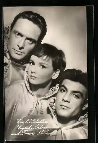 AK Schauspieler Erich Schellow, Ingrid Andree und Franco Andrei nebeneinander