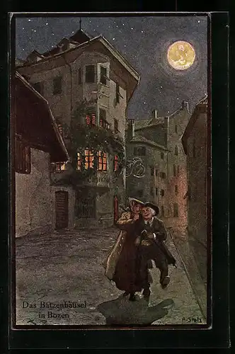 Künstler-AK Bozen, Auf dem Heimweg vom Gasthof Batzenhäusel