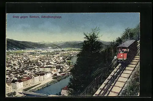 AK Graz, Blick gen Norden und die Schlossbergbahn
