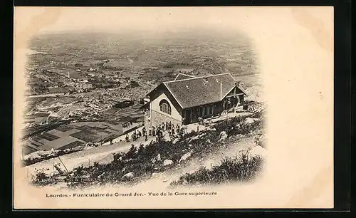 AK Lourdes, Funiculaire du Grand Jer, Vue de la Gare superieure