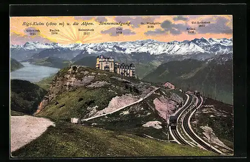AK Rigi-Kulm, Sonnenaufgang über den Alpen