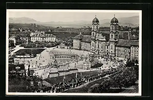 AK Einsiedeln, Klosterplatz aus der Vogelschau