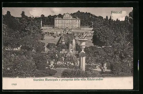 AK Frascati, Giardino Municipale e prospetto della villa Aldobrandini