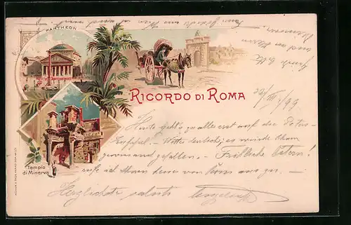 Lithographie Roma, Pantheon, Tempio di Minerva