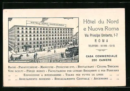 Lithographie Roma, Hotel du Nord e Nuova Roma, Via Principe Umberto, Stazione Centrale Termini