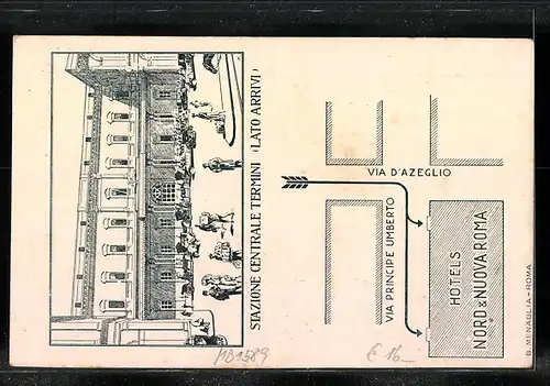 Lithographie Roma, Hotel du Nord e Nuova Roma, Via Principe Umberto, Stazione Centrale Termini