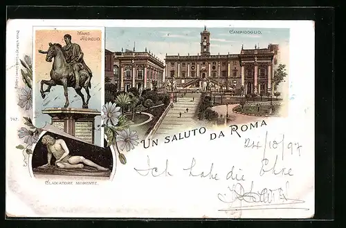 Lithographie Roma, Marc Aurelio, Gladiatore Morente, Campidoglio