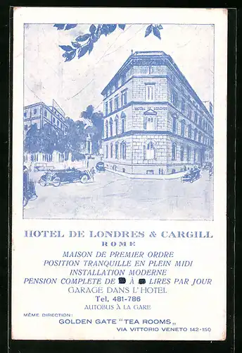 Künstler-AK Roma, Hotel de Londres & Cargill, Via Vittorio Veneto