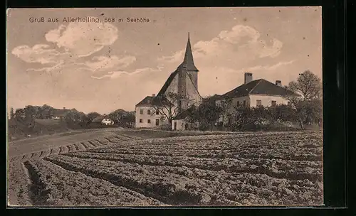 AK Allerheiligen im Mühlkreis, Ortspartie vom Feld aus