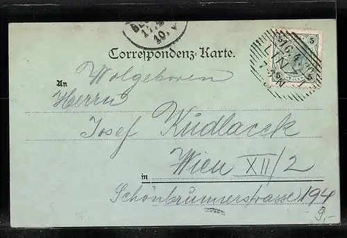 Mondschein-AK Margarethen, Ortsansicht mit Calvarienberg