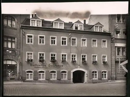 Fotografie Brück & Sohn Meissen, Ansicht Meissen i. Sa., Strassenpartie an Vollraths Gasthaus, Geschäft E. K. Sparmann