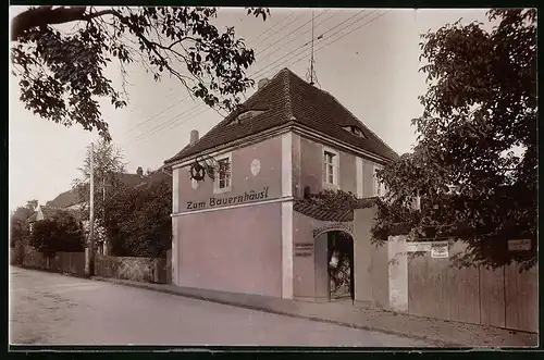 Fotografie Brück & Sohn Meissen, Ansicht Meissen i. Sa., Strassenpartie an der Weinschänke Bauernhäusl