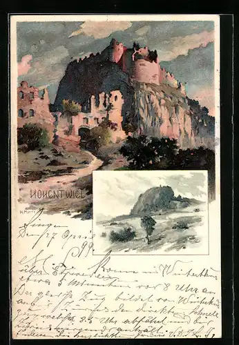 Künstler-AK Karl Mutter: Singen, Hohentwiel, Ortspartie