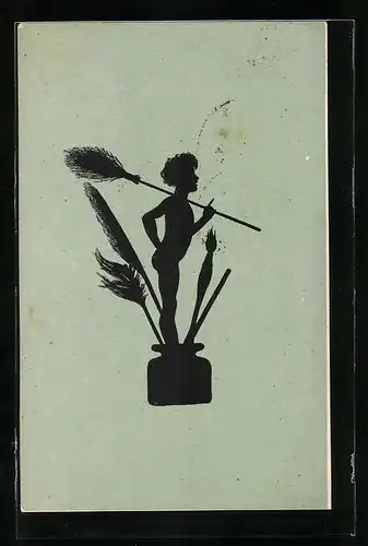 Künstler-AK Paul Konewka: Schattenbild, Puck im Tintenfass aus dem Sommernachtstraum