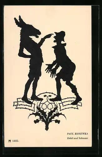 Künstler-AK Paul Konewka: Schattenbild, Zettel und Schnauz, Sommernachtstraum