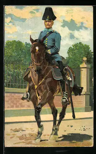 Künstler-AK Anton Hoffmann - München: Kavallerist zu Pferde auf einer Strasse