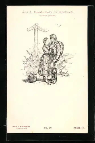 Künstler-AK Albert Hendschel: Aus dem Skizzenbuch - Abschied eines Liebespaars