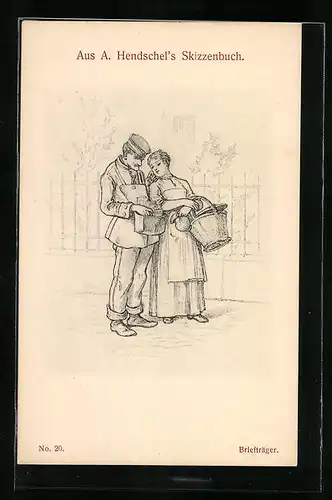 Künstler-AK Albert Hendschel: Aus dem Skizzenbuch - Briefträger