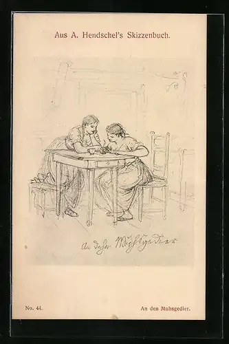 Künstler-AK Albert Hendschel: Aus dem Skizzenbuch - An den Muhsgedier