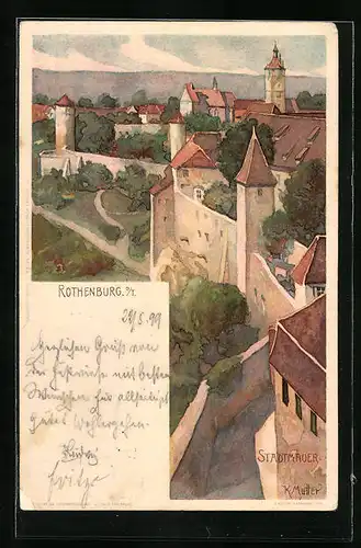 Künstler-AK Karl Mutter: Rothenburg o. T., Stadtmauer