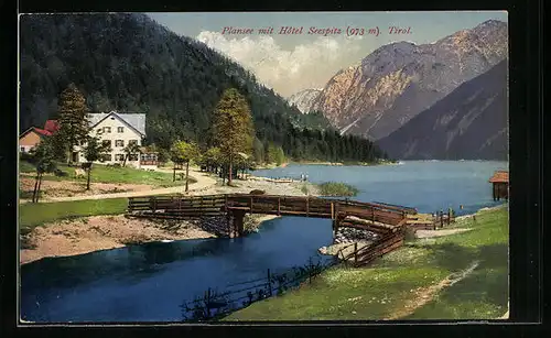 AK Breitenwang, Plansee mit Hotel Seespitz und Brücke