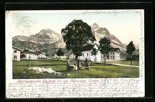 AK Ehrwald, Martinskapelle mit den Mieminger Bergen