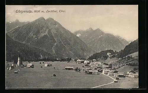 AK Elbigenalp, Gesamtansicht mit Kirche und Gippelpanorama