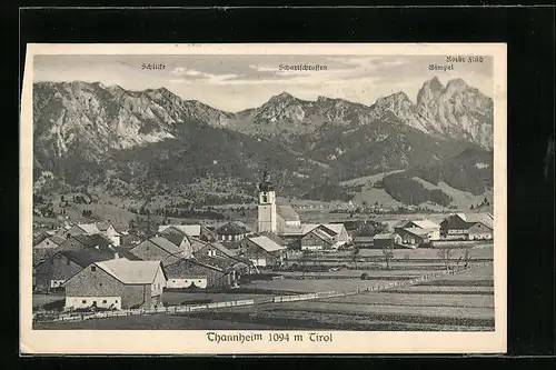 AK Tannheim, Ortsansicht aus der Vogelschau mit Bergpanorama