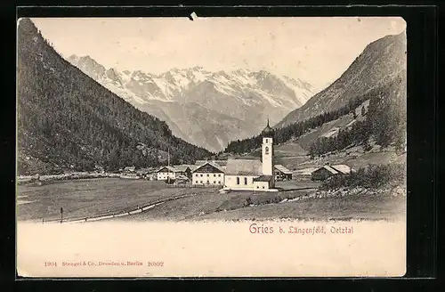 AK Gries bei Längenfeld, Ortspanorama mit Kirche