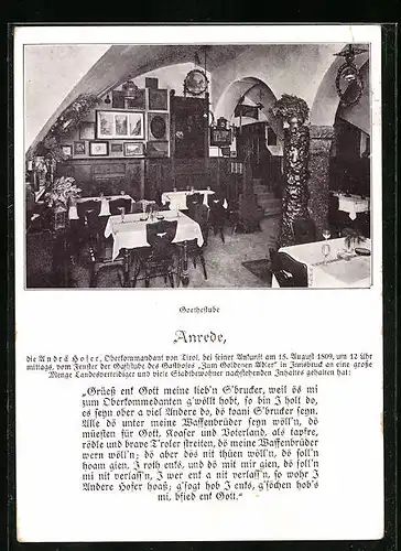 AK Innsbruck, Gasthof zum Goldenen Adler, Herzog-Fiedrich-Strasse, Goethestube